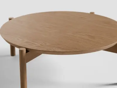 Coffee table round oak Low-poly 3D model