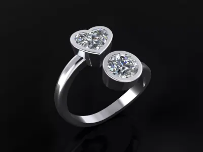 Ring with Round and Heart Stones 3D print model