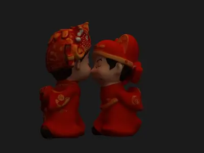 Chinese wedding couple figure  Low-poly 3D model