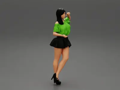 Woman In Mini Dress Is Standing On One Leg 3D print model