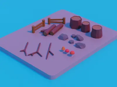 Low Poly Trees Plants and Rocks Low-poly 3D model Free low-poly 3D model