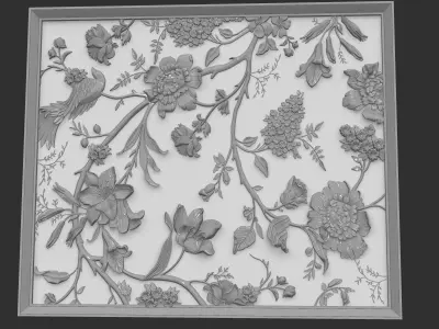 carved flowers wall panel - table resin epoxy 3D model