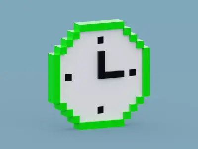 Voxel Green Clock Low-poly 3D model