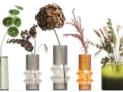 Collection of minimalist bouquets of flowers in a vase 322 3D model