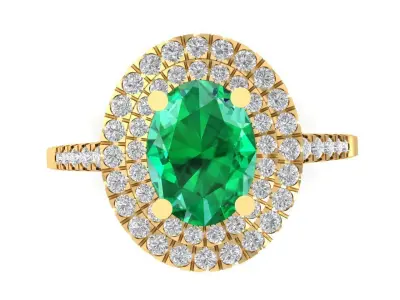 Luxury Oval Green Gemstone Double Halo Diamond Ring  2637 3D print model