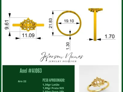 Anel Flor de Lotus A1063 3D print model