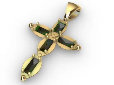 Emerald Baguette Cross Pendant 3D print model
