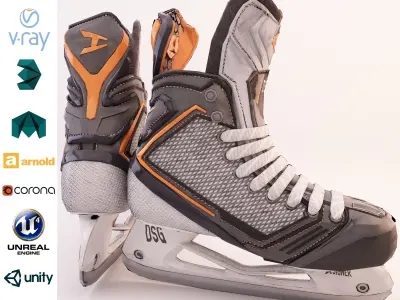 Metal and Plastic Hockey Ice Skate Low-poly 3D model
