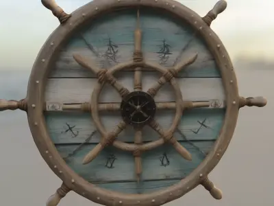 Ship Wheel Wall Clock Low-poly 3D model