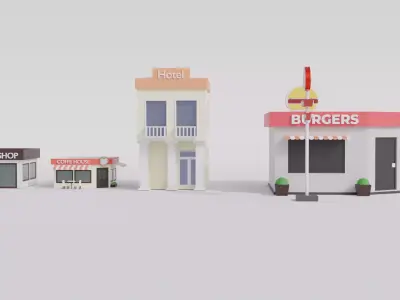 Low Poly BUildings group of Free 3D model