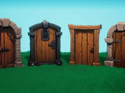 Emberdoors - 29 Stylized Lowpoly and Gameready Doors Low-poly 3D model