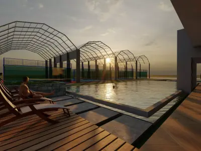 Padel Court along with a Club House 3D Model 3D model
