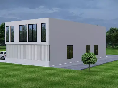 Modern office building exterior with minimalist architecture 3D model