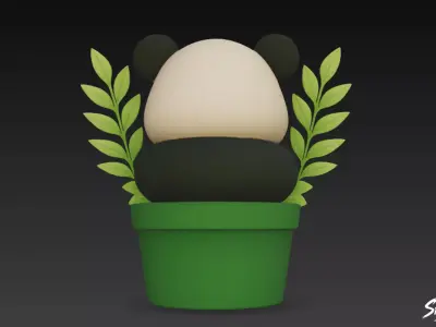 Panda in Flower Pot Low-poly 3D model