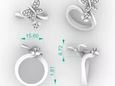 Elegant Butterfly Flower Ring 3D print model
