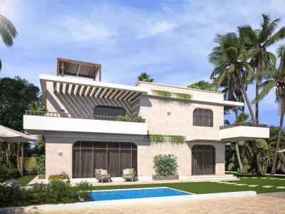 Modern Tropical Luxury Villa Exterior Scene 3D model