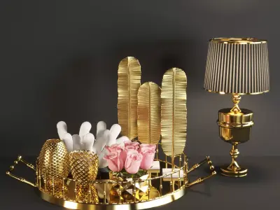 set134 gold tray with cactus 3D model