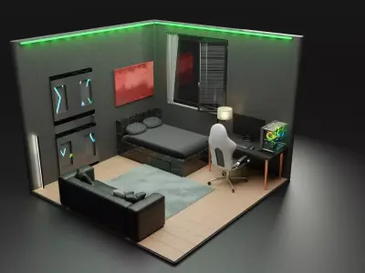 Bedroom black Low-poly 3D model