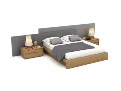 Decorative Stylish Bed With Nightstands And Lamps 3D model