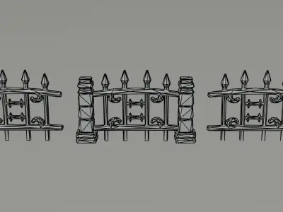 Cartoon fantasy cemetery fence kit 2 Polygonal Style Low-poly 3D model