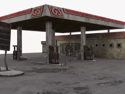 Old Gas Station Abandoned 2 Low-poly 3D model