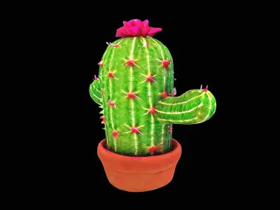stylized cactus in a pot 3D model