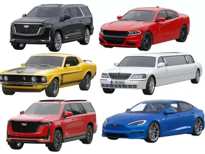 6 american cars 3D Model Pack