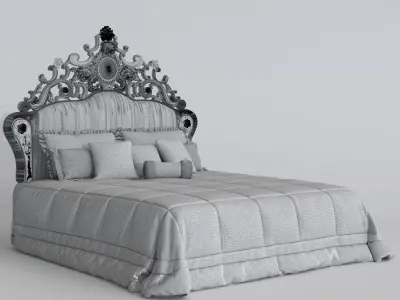Luxurious European Royal Baroque Style Bed 3D Model 3D model