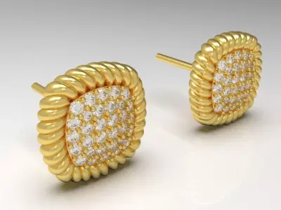 Yellow Gold Diamond Stud Earrings je0112 3D print model