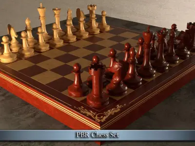 PBR Chess Set board with pieces Low-poly 3D model