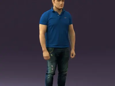 Man in blue polo jeans 0599 3D Print Ready 3D print model