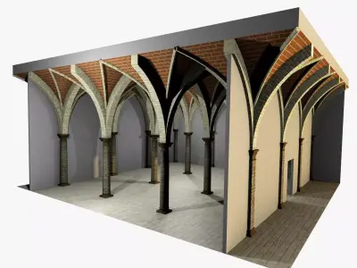 Vaulting 4-4 Renaissance 750cm spcd  thin arches and thick curbs Low-poly 3D model