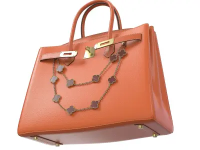 Hermes Birkin Bag with Chain Orange Low-poly 3D model