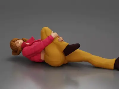 woman in mini jacket lying on the floor touching injured knee 3D print model