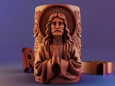 Jesus Christ Devotional Candle with Floral Relief 3D print model