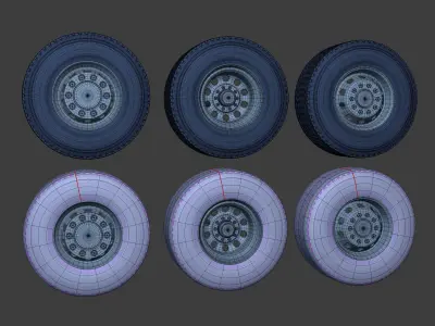 Heavy - Large  Truck Wheels -- High - Low Poly Version Low-poly 3D model