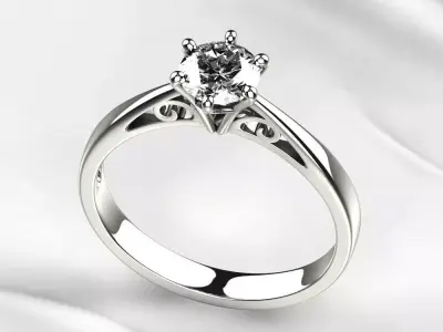 Single Diamond Gold Ring 3D print model