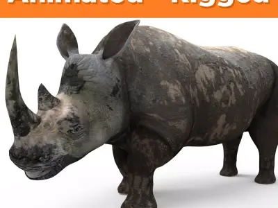 Dirty Realistic Rhino Rigged and animated 3D Model Low-poly 3D model