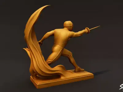Golden Fencing Statue Low-poly 3D model