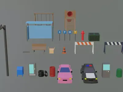 Low-poly city or urban pack Low-poly 3D model