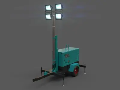 PBR Mobile Light Tower Generator A - Blue Sea Low-poly 3D model