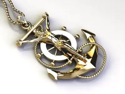 anchor with Jesus only light gold no diamond  3D model