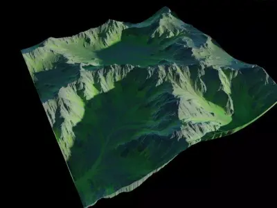 Mountainous green terrain 16k Free 3D model