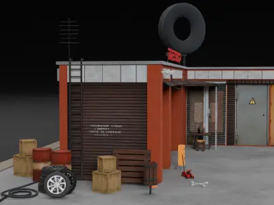 Low Poly Garage - Tire Shop - Auto Service Low-poly 3D model