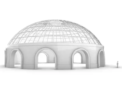 Dome Pavilion with Square Wireframe Structure and Panels 3D model