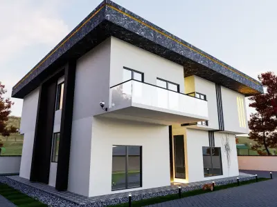 Blender Villa Scene-Autumn Low-poly 3D model