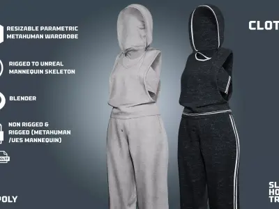 sleeveless hoodie tracksuit - clothyfic full outfit Low-poly 3D model
