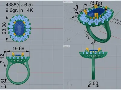 Cushion Cluster Ring 4388 3D print model