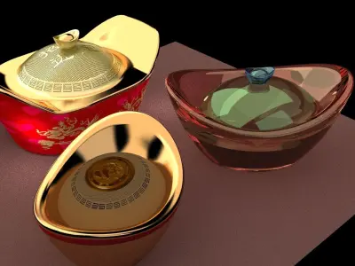 Chinese gold ingot 3D model 13