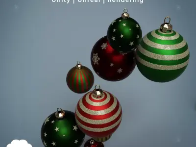 PBR Christmas Baubles Pack Low-poly 3D model